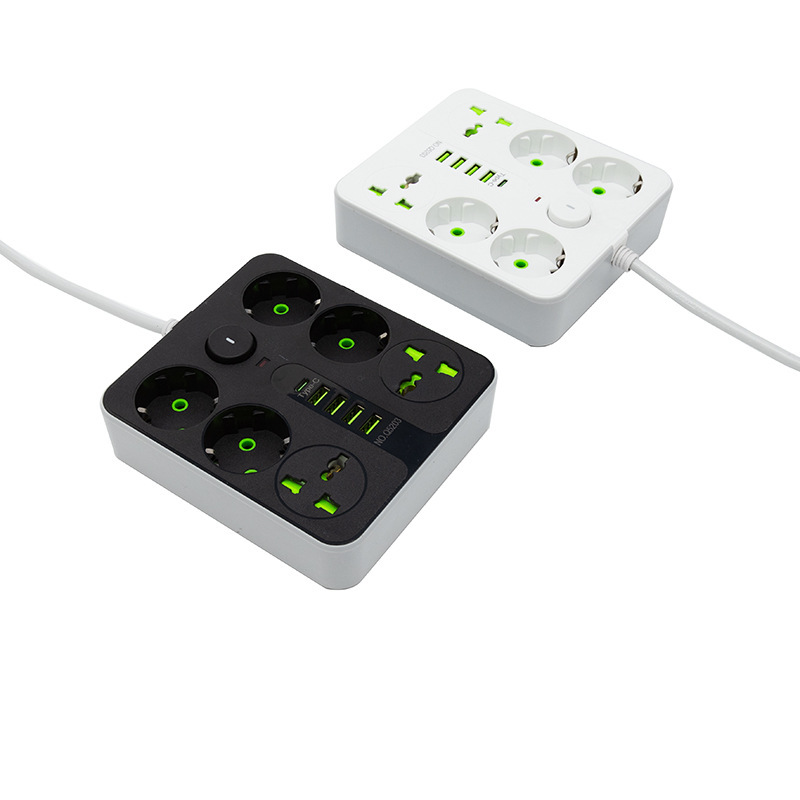 Q5203# estándar europeo con orificio universal 4USB + 1Type-c bolsa con lámpara de caja blanca negra