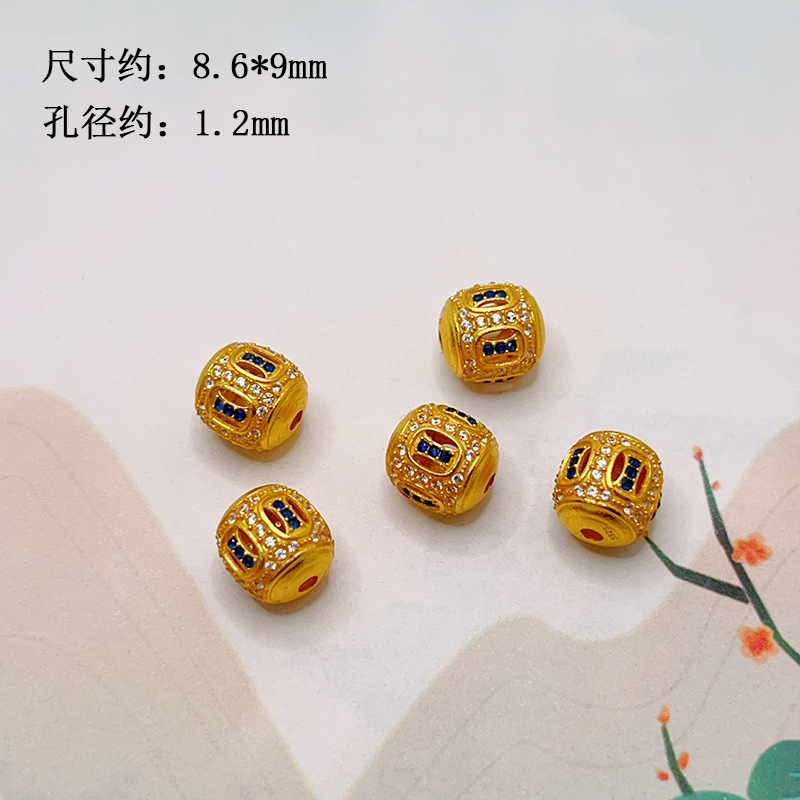 S925 silver, gold-plated, four-leaf clover, yellow Buddha of Wealth, bamboo joint spacer beads, barrel beads, accessories for bracelets, necklaces, and DIY jewelry making
