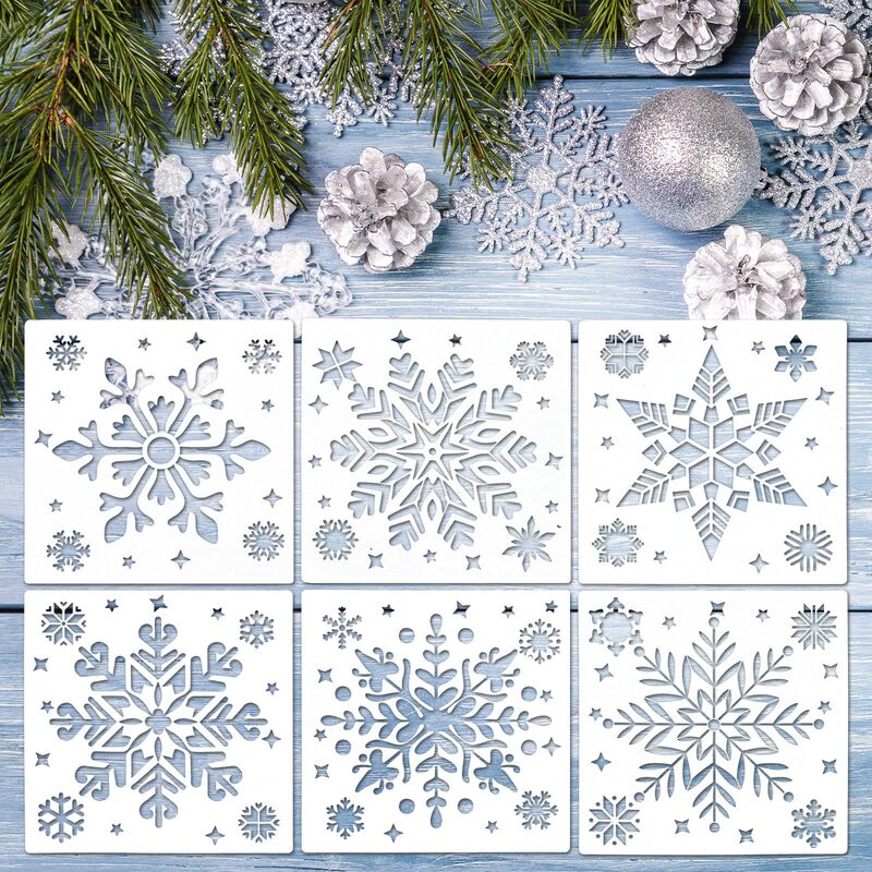 6-Piece Christmas Snowflake Template Set 8inch Reusable Plastic Painting Templates Winter Festivals 6-Piece Christmas Snowflake Template Set 8inch Reusable Plastic Painting Templates Winter Festivals