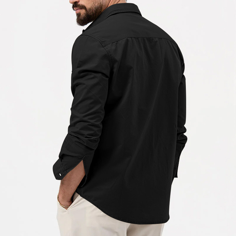 Men's Casual Long Sleeved Shirt Multi-pocket Button-down Top_voghion.com