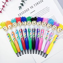 创意搞怪毛毛头笑脸表情圆珠笔 diy毛绒拖把触屏笔两用广告礼品笔