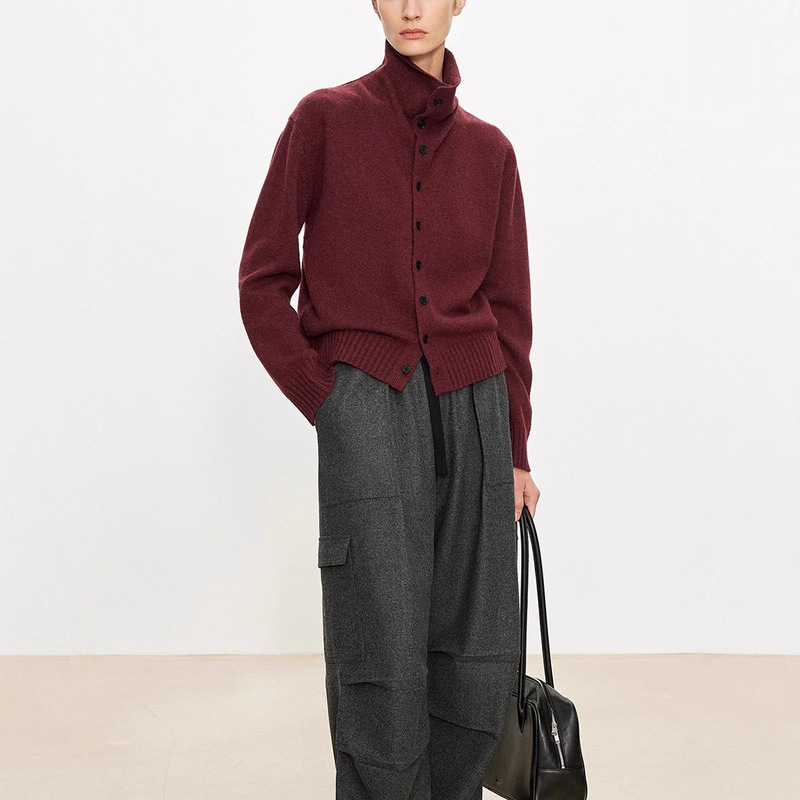 Joc Italian Lp Yak Wool Casual Multi-Wear Button Hourglass Collar Inverted t Cardigan Top for Women Autumn and Winter New Joc Italian Lp Yak Wool Casual Multi-Wear Button Hourglass Collar Inverted t Cardigan Top for Women Autumn and Winter New