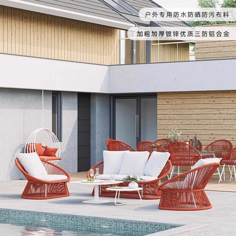 Combinación de caña al aire libre sofá patio muebles de ocio aleación de aluminio impermeable balcón al aire libre silla de caña imitación de caña