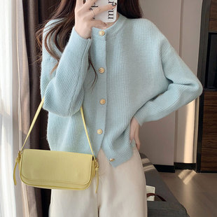 Autumn and Winter New Round Neck Knitted Cardigan Coat Women's Korean-style Wear Small Chanel Style Gentle Elegant Short All-match Sweater