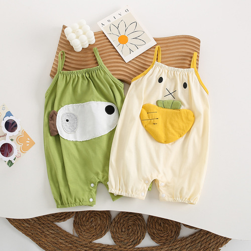 Baby carrier one-piece romper summer thin for boys and girls, cartoon strap super cute, adorable crawling clothes for outdoor wear