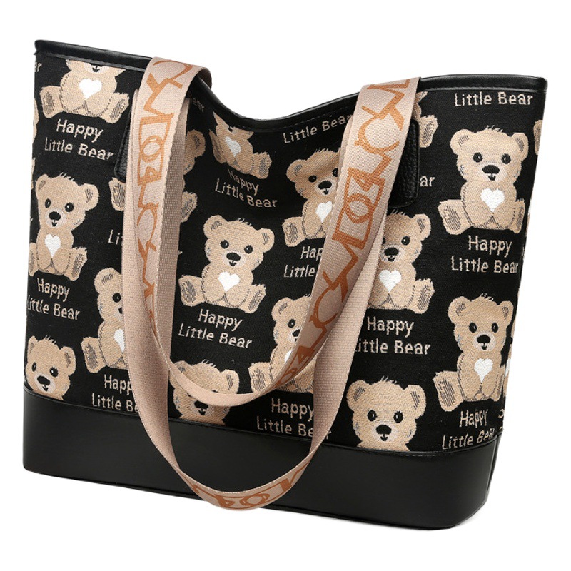 Japanese Style Large Capacity Canvas Bag Women's Portable Shoulder Bag Work Commuter Student Schoolbag Bear Bag Trendy Korean Style