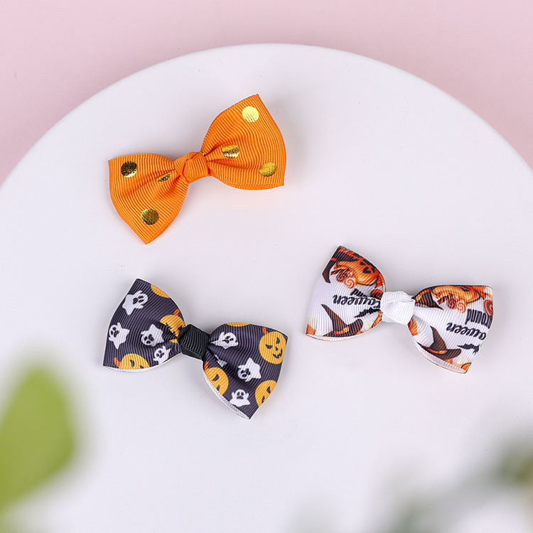 13g Weight Hair Accessories Classification Halloween Festival Bow Knot Pattern Kid'S Gender Fashion Style Halloween Children's Bow Hairpin Three-piece Set Wholesale Nihaojewelry 4