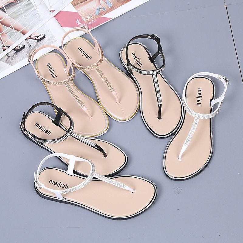 2021 agua de diamante de marea sandálias de clip para mujeres de verano plano para estudiantes de vacaciones casuales zapatos de playa