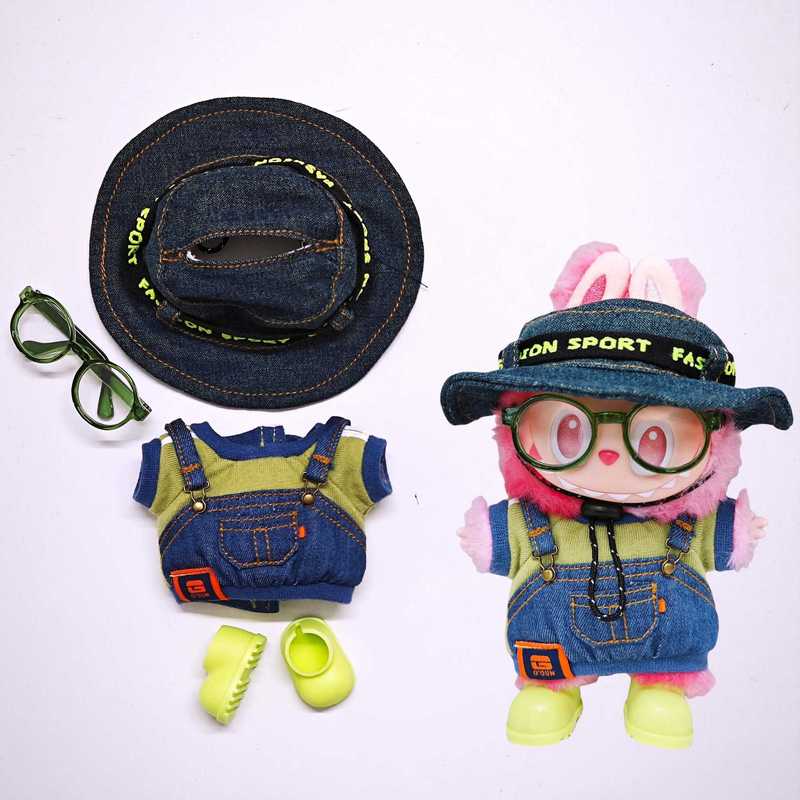 Labubu子供服一二三代布子供服漁師帽バックパンツtシャツセット15cm 17cm子供服|undefined