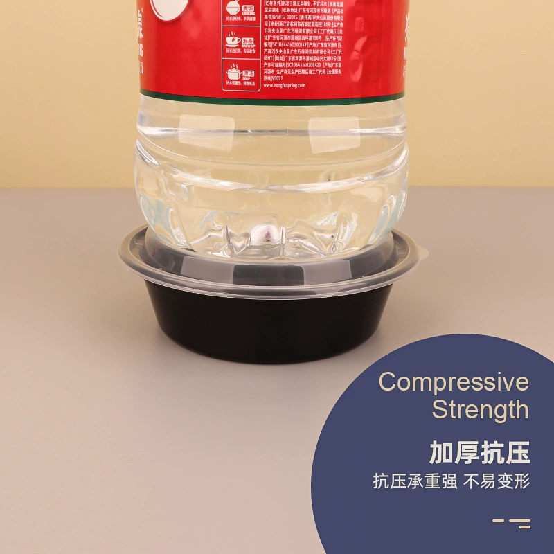 Wholesale American Black PP Disposable Bowl Food Grade Takeaway Thicken Packing Box Packing Bowl Plastic Cushion Box with Lid