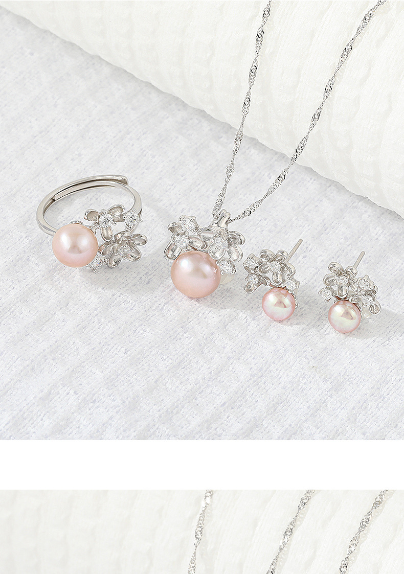 D838 minimalistischen temperament intarsien perle halskette S set frauen ohrringe ring personalisierte silber schmuck_voghion.com