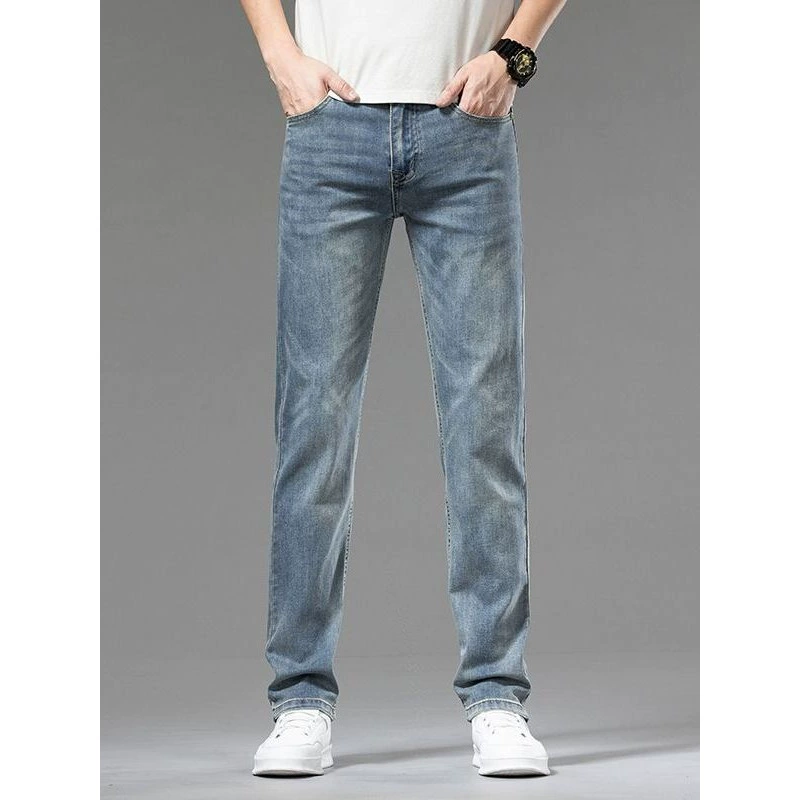 Summer thin loose straight jeans, elastic retro trousers, American style, loose fit, plus size