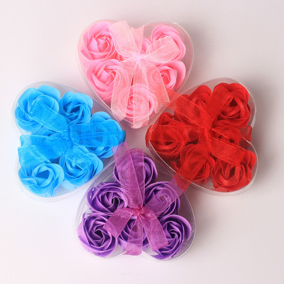 6朵心形香皂花pvc盒情人節小禮品仿真花開業掃碼隨手禮永生花批發