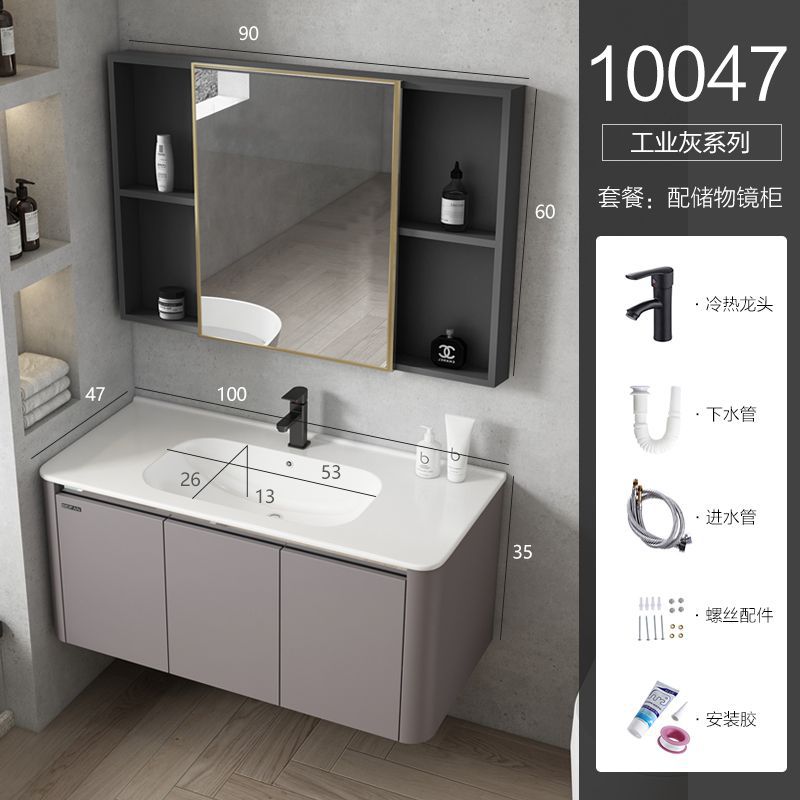 Gabinete principal de Gray-100CM 1197 + lavabo-con grifo + gabinete de espejo de almacenamiento ordinario