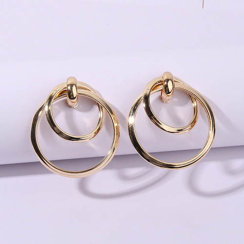 EA775 Limeng jewelry manufacturer European and American fashion new geometric ear hoop earrings personalized double layer hoop earrings for women