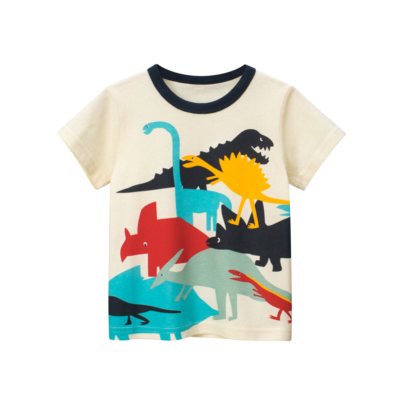 Ropa para niños europeos y americanos verano Nuevo 2023 Camiseta de manga corta para niños ropa de bebé de dibujos animados de dinosaurios al por mayor