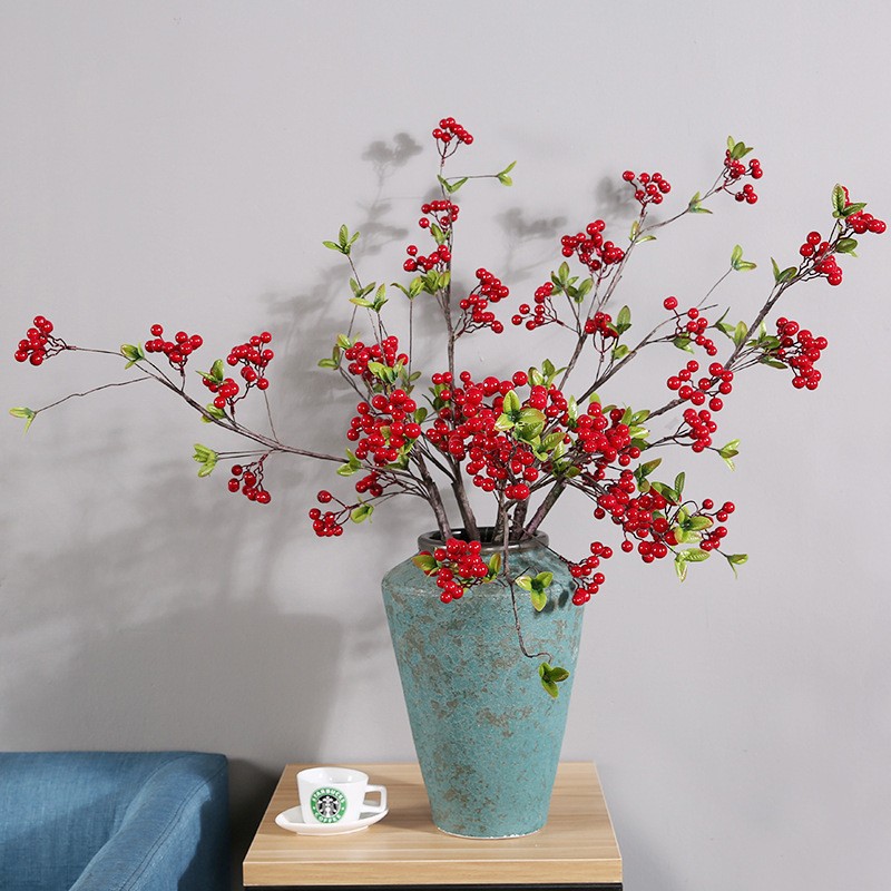 Simulated flower red fruit, fake flower wedding props, simulated plant home fortune fruit, New Year simulated holly fruit wholesale
