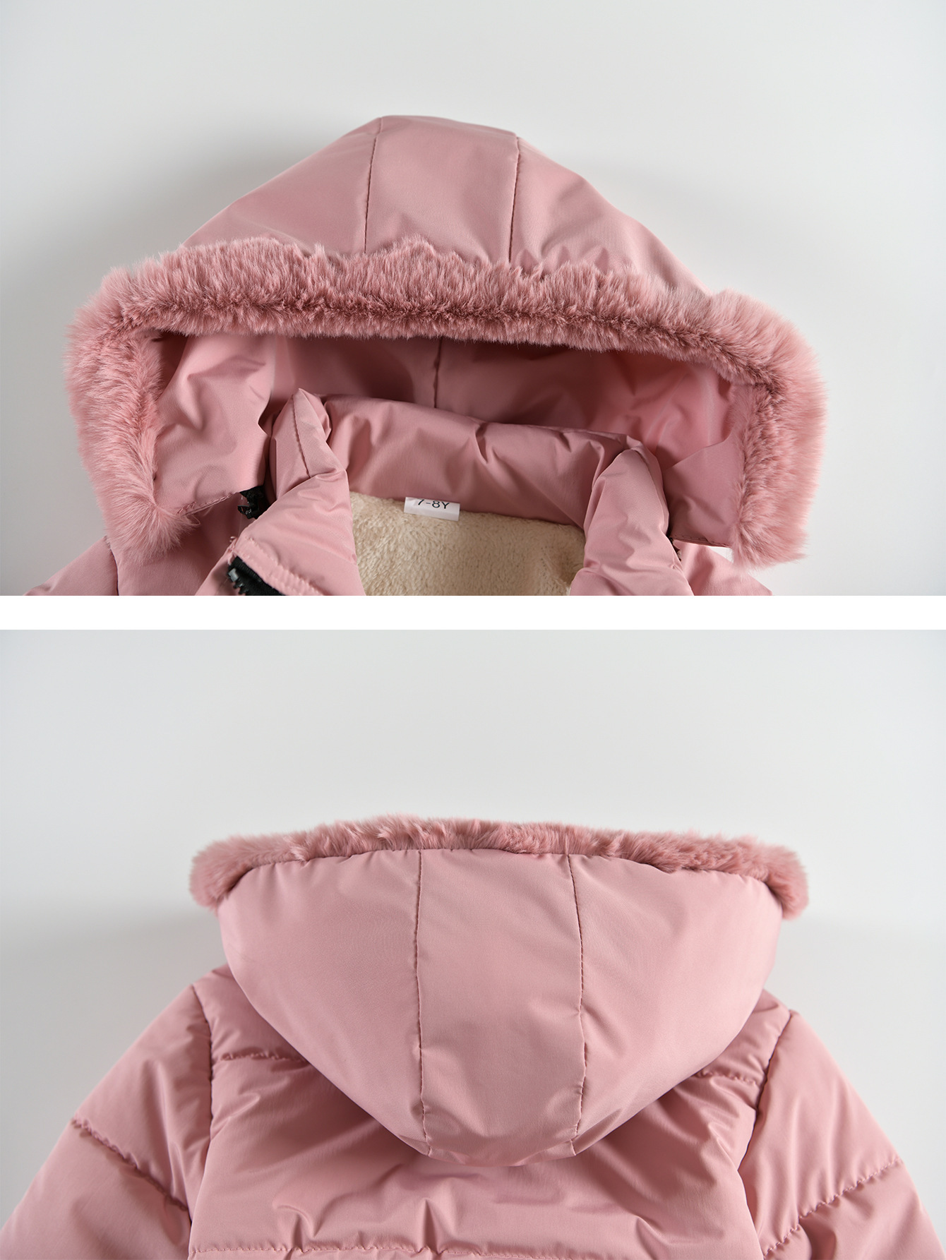 Winter Korean Style Girls' Mid Length Cotton Padded Jacket Western Style Heart Shaped Rhombus Pattern Cotton Padded Jacket With Fur Collar_voghion.com
