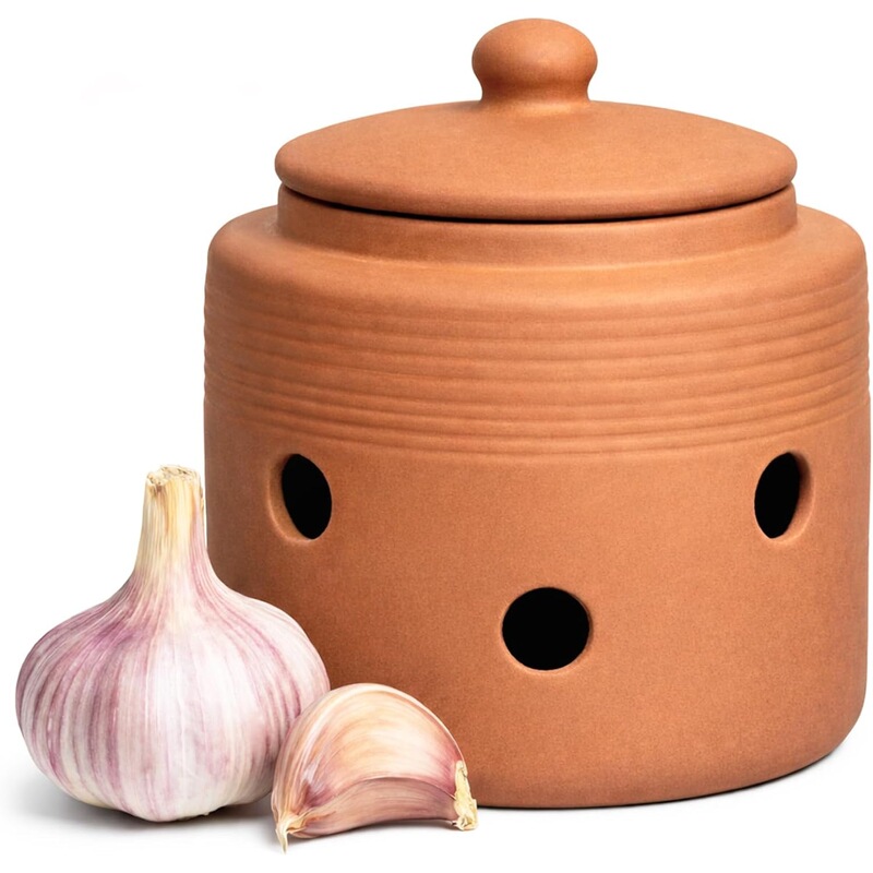 Counter Garlic Keeper Ceramic Garlic Storage Container Storage Jar with Lid Fresh-Keeping Container Kitchen Supplies