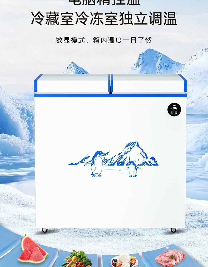 Dual-Temperature Dual-Door Freezer, Large-Capacity Household Dual-Use Freezer, Smart Freezer, First-Class Energy-Saving Car Refrigerator