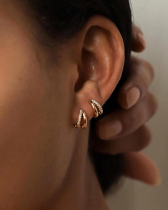 Pendientes de clip de doble capa con diamantes para mujer chic_voghion.com