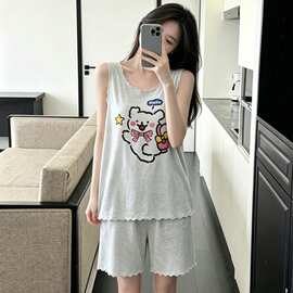 莫代尔夏季新款睡衣女卡通甜美风可爱背心短裤柔软舒适家居服套装