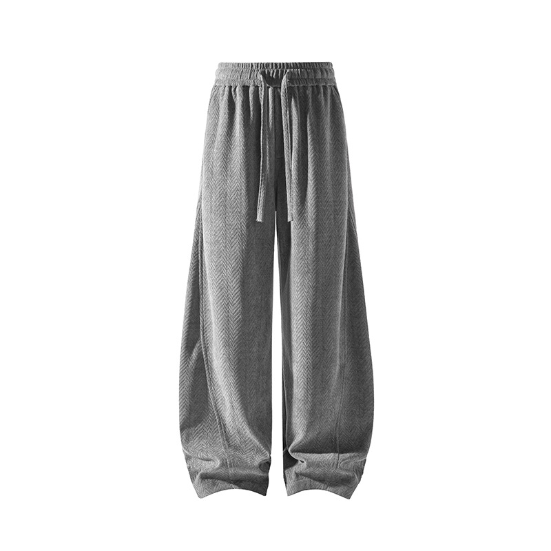 Textured Curved Hem Sweatpants For Men, High-end American Cleanfit Pants, New Spring Straight-leg Drapey Wide-leg Pants_voghion.com