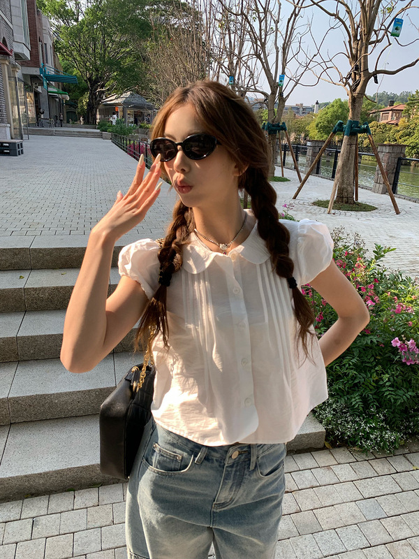 荒荒家 珍妮短袖翻领上衣2025夏季新款法式复古温柔风修身小衫T|undefined