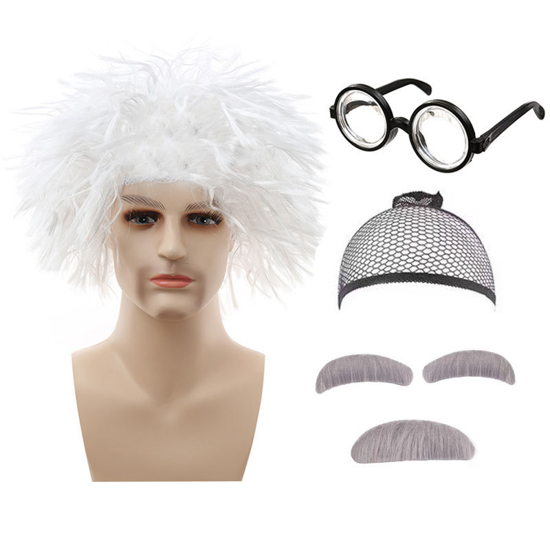 Amazon Cross-Border Best Selling Einstein Wig White Braid Corn Silk Cos Old Professor Afro Wig