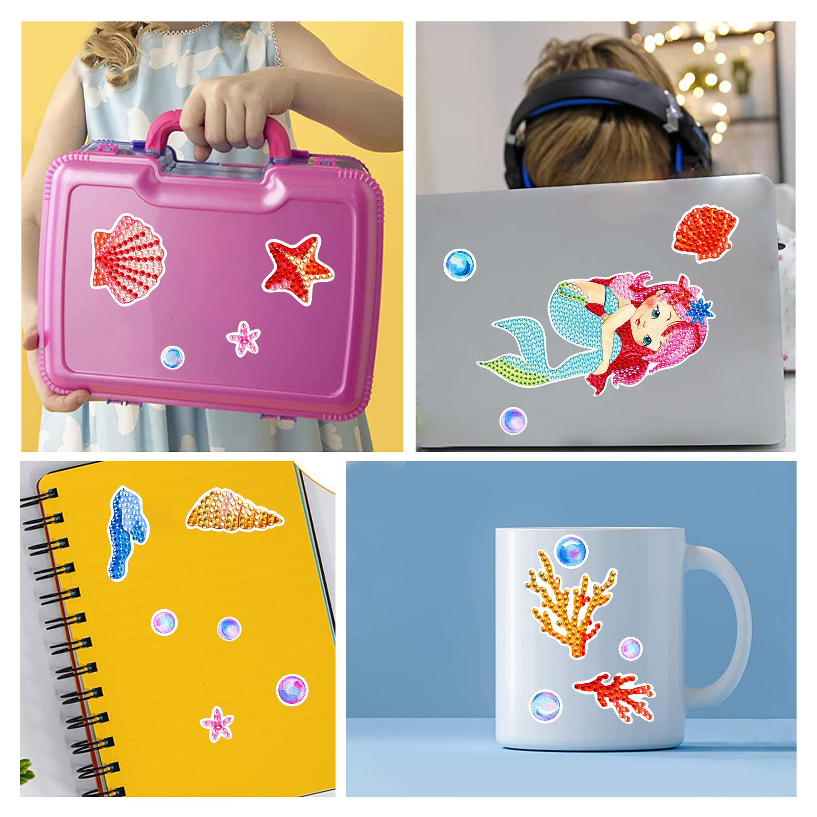 Dibujos animados sirena diamante pintura libre pegatinas DIY ladrillo pintura pared pegatinas hecho a mano ventana pegatinas cristal brillante diamante Venta caliente