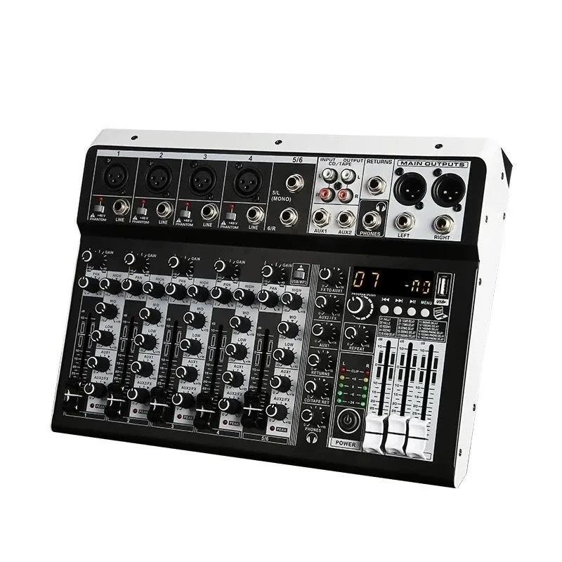 Ventas transfronterizas calientes pequeñas de 4 vías y 6 vías con mezclador Bluetooth etapa profesional USB mini resonador directo de fábrica