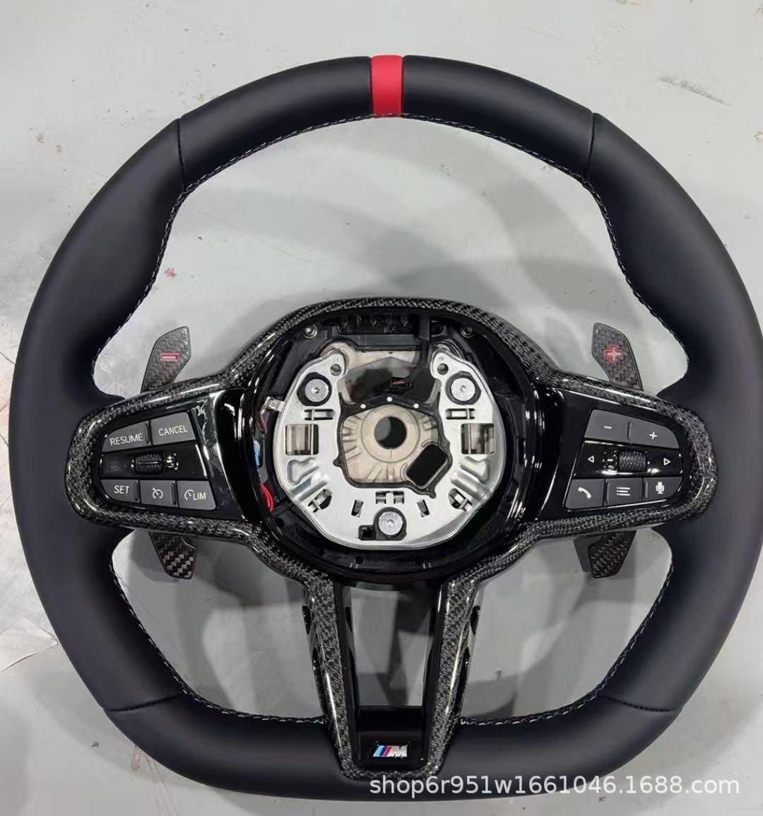 BMW steering wheel modified with leather and carbon fiber paddle shifters, suitable for BMW F chassis and G chassis modification