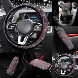 Cross-Border Full Diamond Car Steering Wheel Cover Diamond Shoulder Cover Handbrake Gear Cover Hot Diamond Handlebar Cover Decorative Cover Amazon