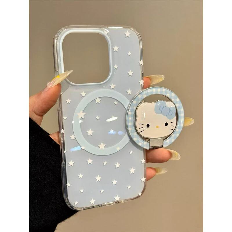 蓝底星星kitty折叠磁吸支架适用iPhone16promax苹果15手机壳14女|undefined