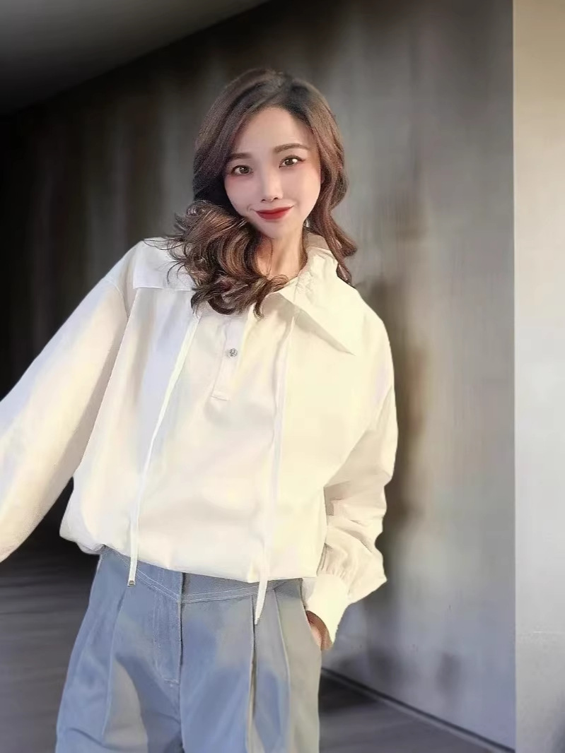Áo sơ mi nữ dài tay phong cách Pháp đơn giản — trắng