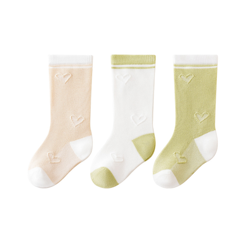 Calcetines largos para bebé, malla fina, con bloques de color, estilo coreano, unisex, calcetines hasta la pantorrilla para recién nacidos y niños pequeños.