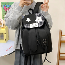 新款2025韩国小众轻便双肩包大容量格子背包休闲百搭通勤书包女