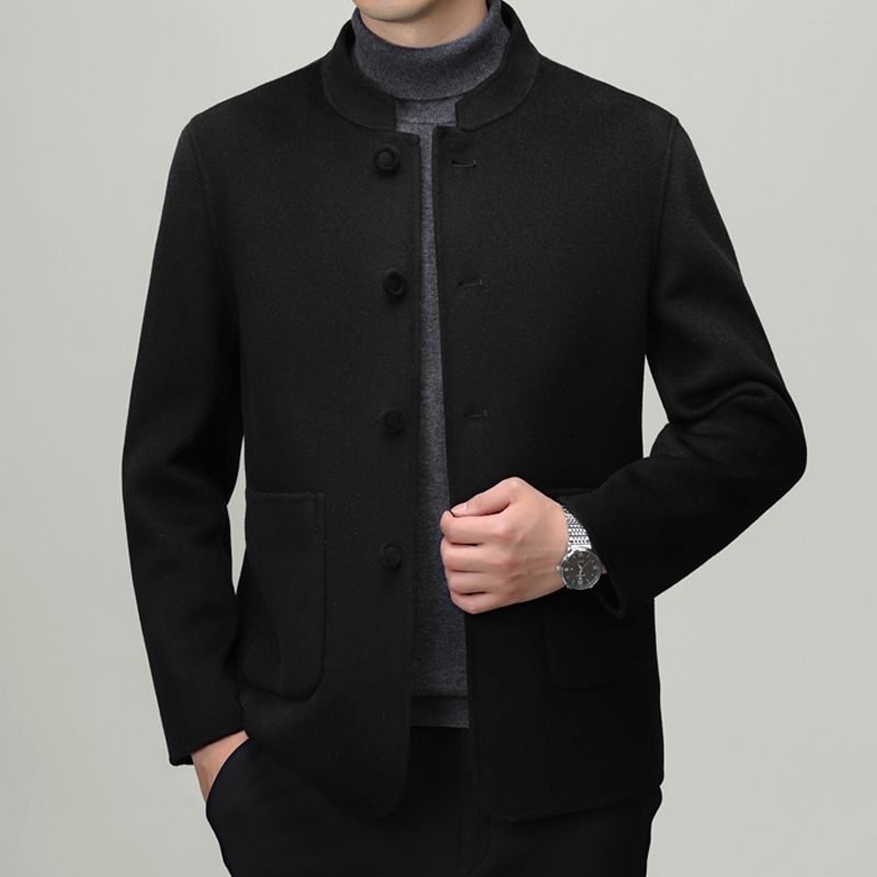 [100% Pure Wool] 2025 Autumn/Winter Stand Collar Wool Coat for Men, Zhongshan Style, Chinese Father's Coat
