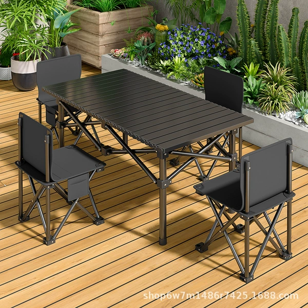 Black 95*55*50 long table + 4 folding chairs