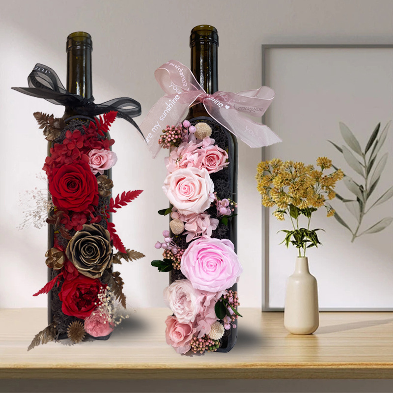 Botella de vino rosas para la vida eterna con caja de regalo al por mayor Día de San Valentín regalos de boda y cumpleaños decoración para el hogar