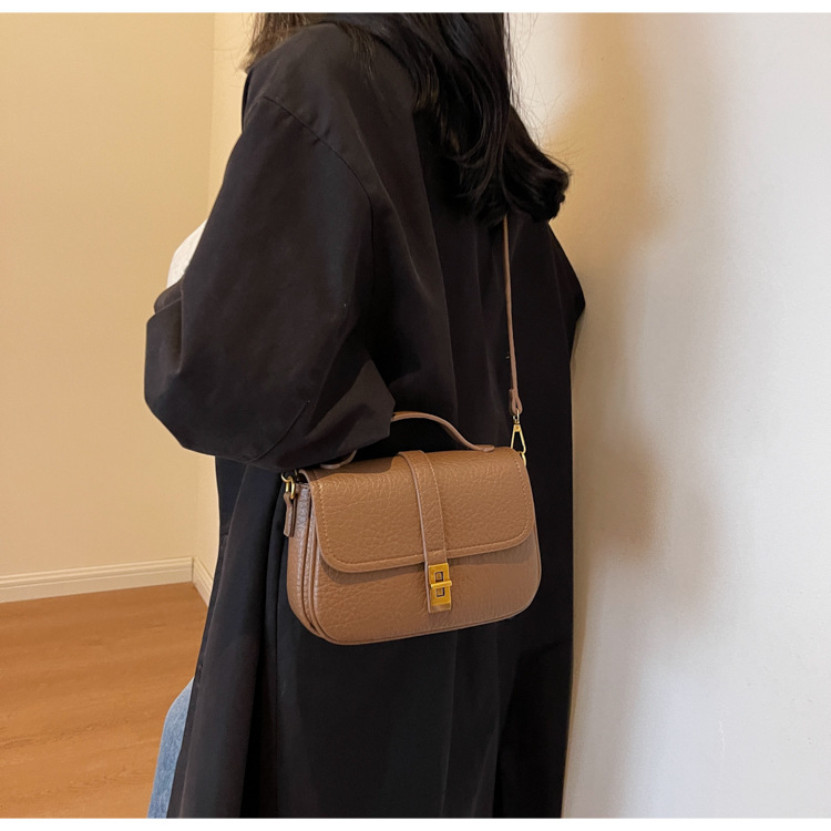 Pu Leather Material Solid Color Pattern Women's Medium All Seasons Pu Leather Solid Color Streetwear Square Lock Clasp Handbag