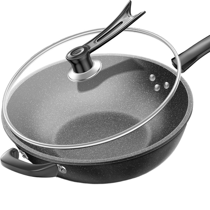 Olla antiadherente de piedra médica, wok doméstico, sartén ligera, sartén, wok, estufa universal, sartén de hierro cocido al por mayor