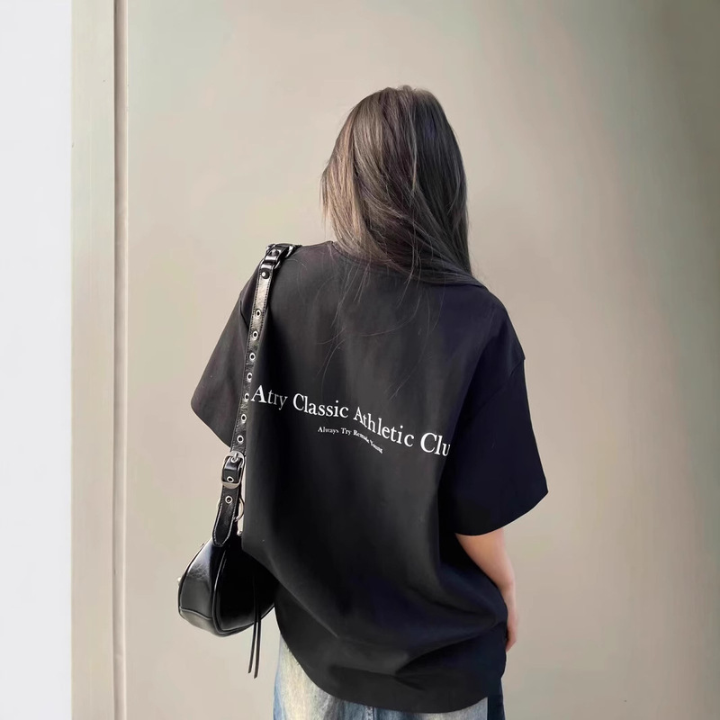 Design Sense Niche Letter Short-sleeved T-shirt Women's Summer New Casual Loose plus size chubby girl Heavy Cotton Top