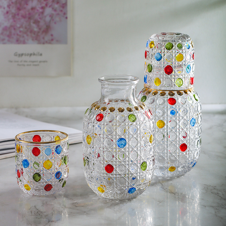 欧式浮雕水壶套装家用冷水壶创意手绘水杯方格彩色编织果汁杯