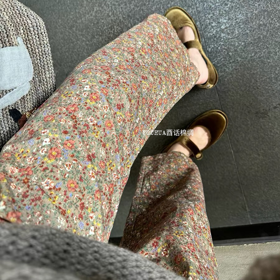 Pantalones de pijama de seda de algodón Pantalones de pierna ancha de seda de algodón fino para mujer