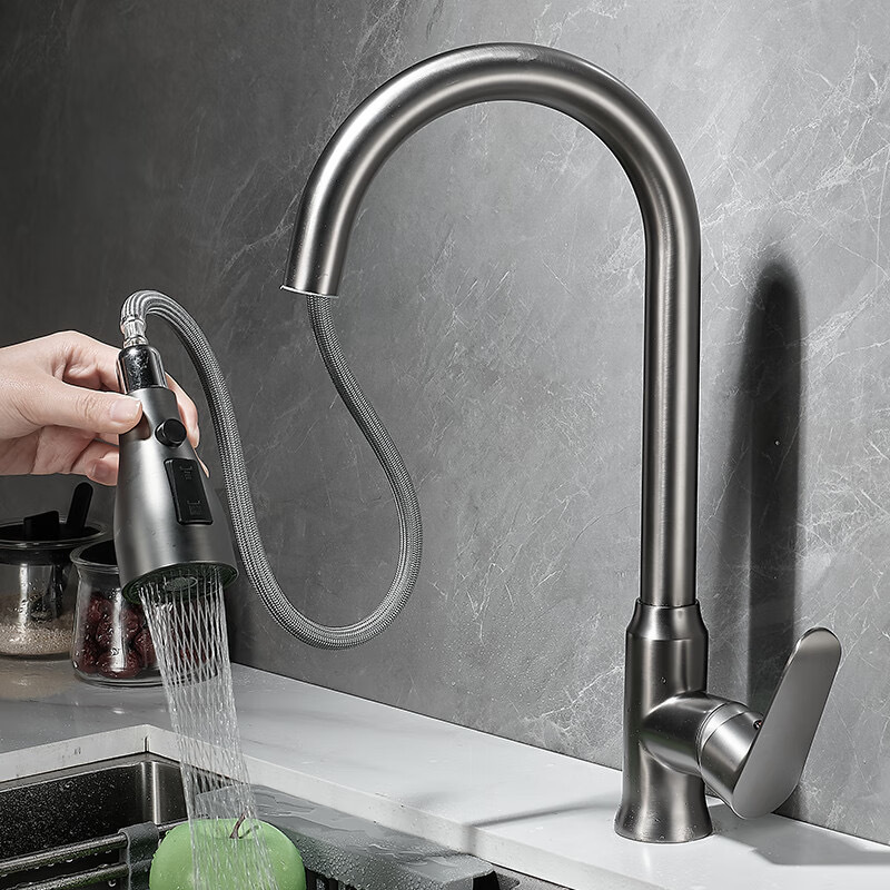 Cross-Border Telescopic Pull-Out Universal Splash-Proof Kitchen Balcony Faucet Sink Hot Water Faucet Stainless Steel