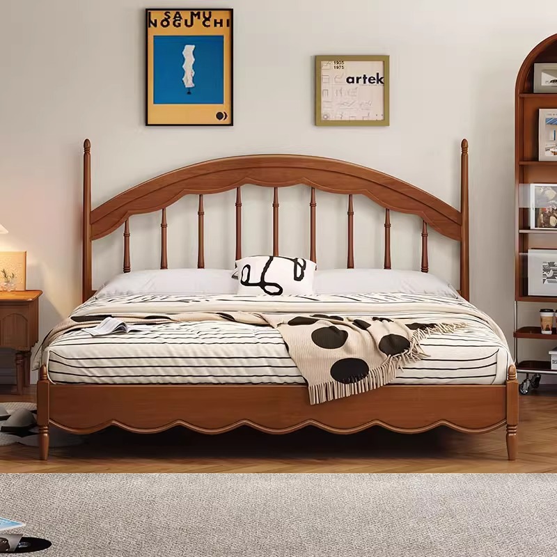 Cama Windsor medieval Cama de arpa Retro francés 1 metro 8 Dormitorio principal Muebles de madera maciza Cama doble Cama de almacenamiento