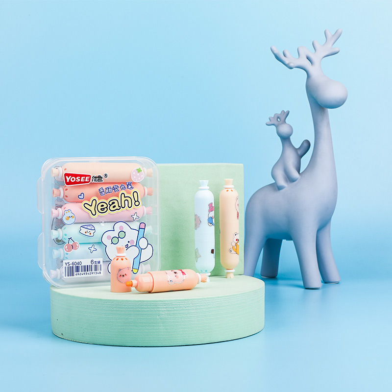 YS6040 dibujos animados salchicha fluorescente pluma estudiante escuela suministros marcador pluma con dibujos animados DIY pegatinas