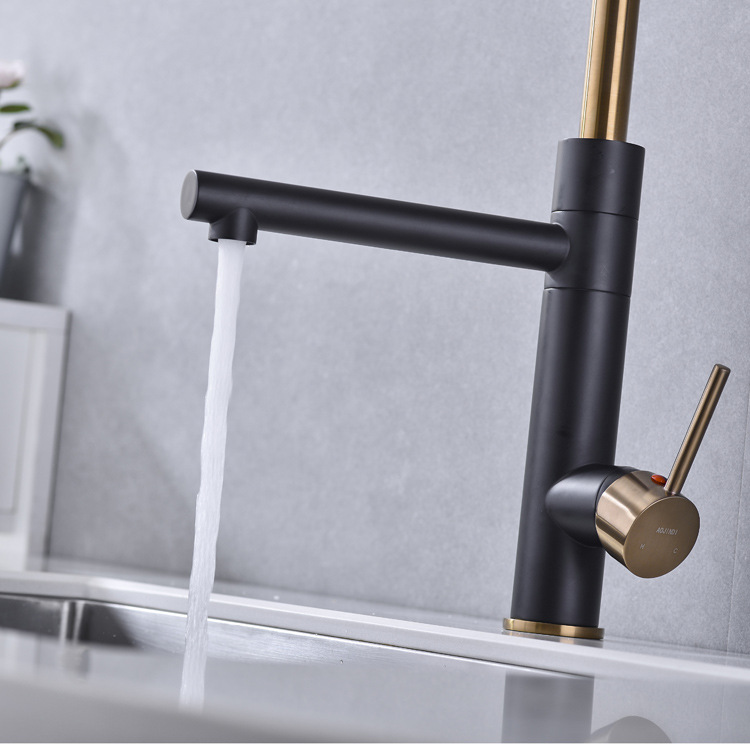 The contemporary all-copper cold and hot single handle island kitchen from Germany features a magnetic sink for washing vegetables, a pull-out flower shower, and a rotatable faucet undefined