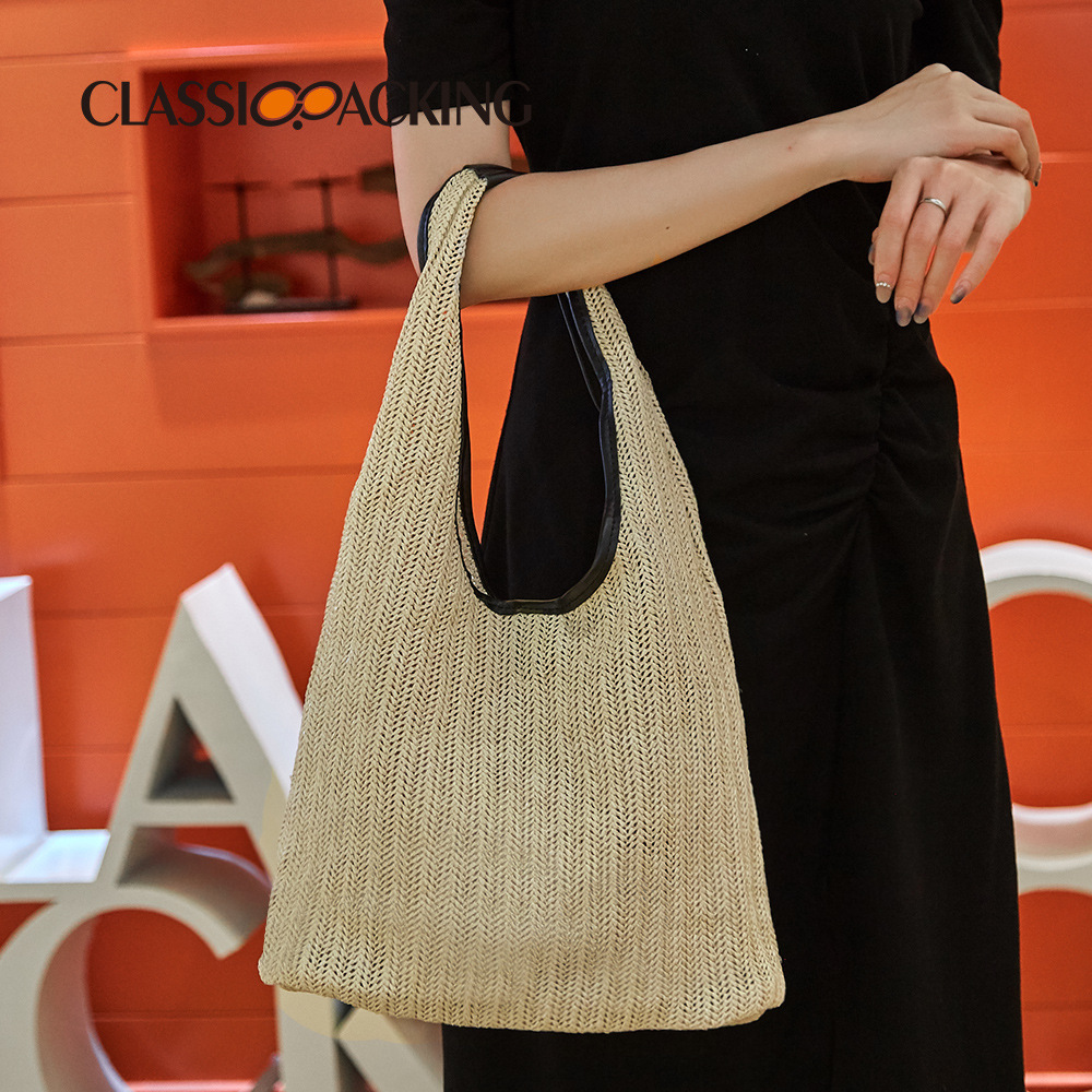 2025 bolso de verano bolso tejido retro simple y versátil fabricante de bolsos tote al por mayor con logotipo impreso